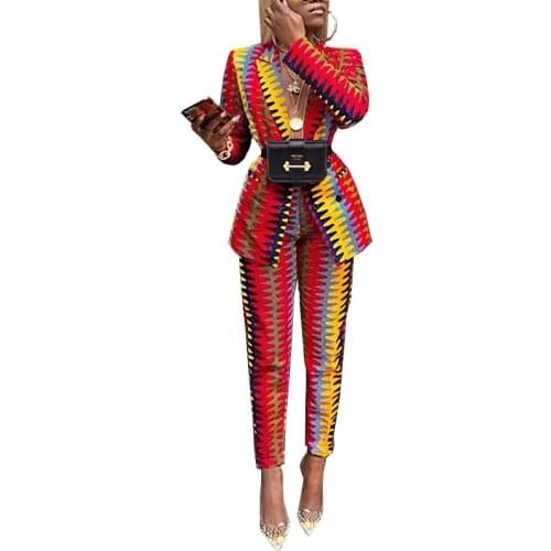 Women pants suits new style womens printing long sleeve western assembly pants slim 2 piece set women womens clothing