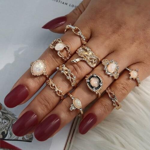 Bohemian Women Rings Anise Snake Crown Cross Drops Geometry Crystal Joint Gold Fancy Ring Set Personality Wedding Jewelry 2020