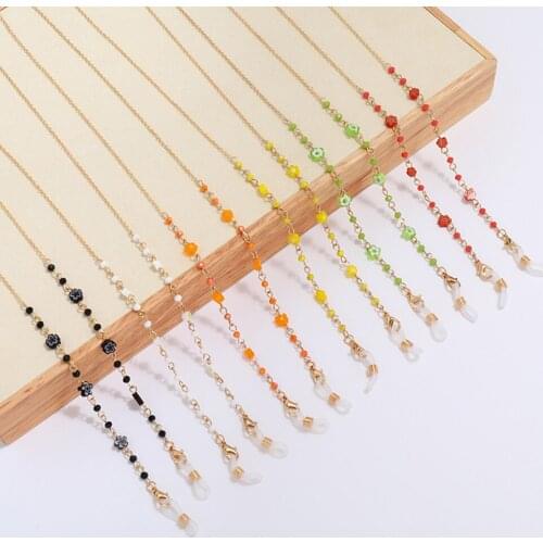 Gold Metal Sunglasses Chains for Women with Flower Crystal Beads Pendant Mask Myopia Reading Glasses Chain Girls Jewelry Charms