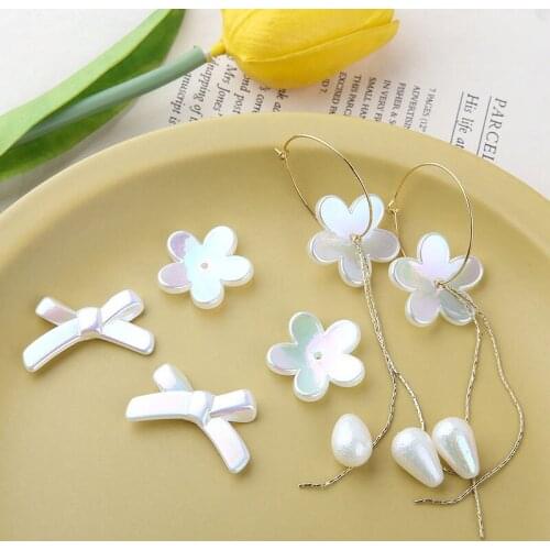 10pcs Pearl Resin Flower Pearl Earrings For Women Girl Bowknot Water Drop Irregular Perforated Bead Earring Diy Handmade Jewelry