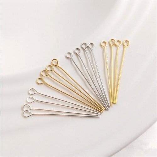 18K14K silver color bao bao gold accessories 9 word needle string bead needle round head T needle DIY earrings pendant material