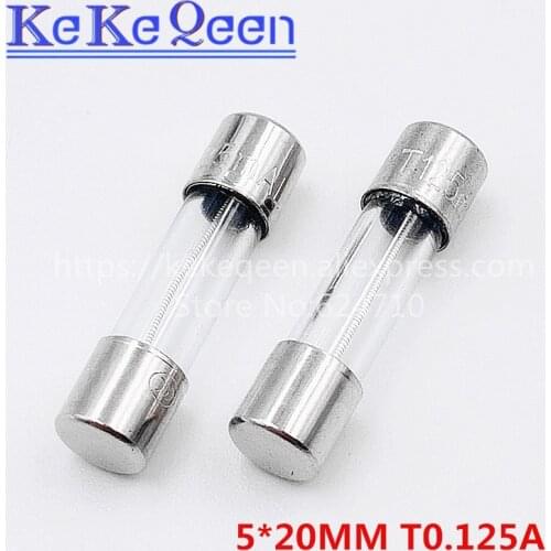 20pcs/Box 5*20mm 0.125A 250V Slow Fuse 5*20 T0.125A T125mA 250V Glass Fuse 5mm*20mm