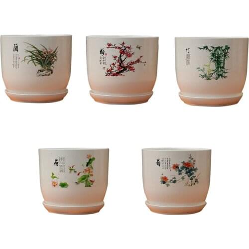 2019 Ceramic Round Resin Flowerpot Succulent pot Cactus Planter Pots with Drainage Hole Container Planter for Home Garden Decor