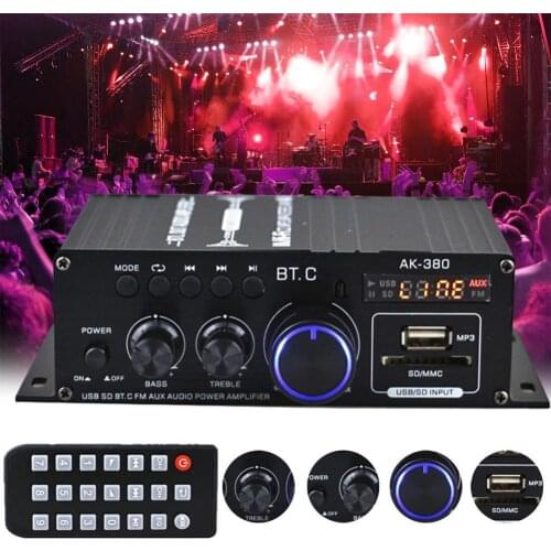 AK35 800W Home Car Amplifiers 2 Channel Bluetooth 5.0 Surround Sound FM USB Remote Control Mini HIFI Digital Amplifier Stereo