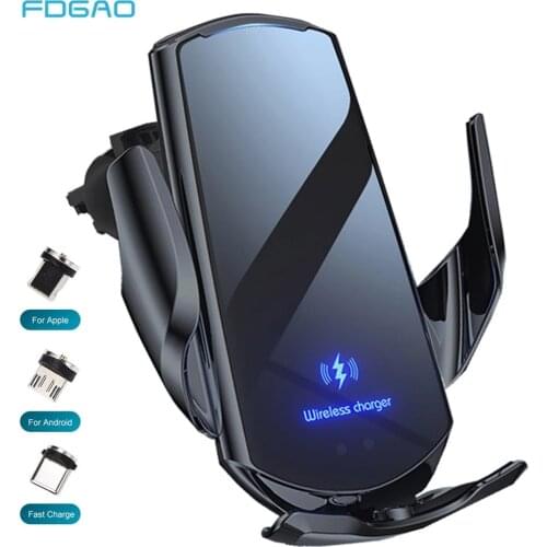 Automatic Car Wireless Charging Holder Magnetic Type C USB 15W Fast Charger For iPhone 12 11 XS XS 8 Samsung Xiaomi Redmi Huawei