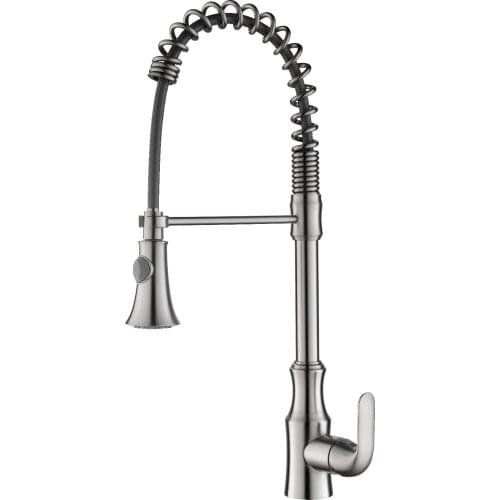 Free ship brushed nickel color pull out kitchen faucet mixer tap Single hole /handle deck mounted Spring faucet