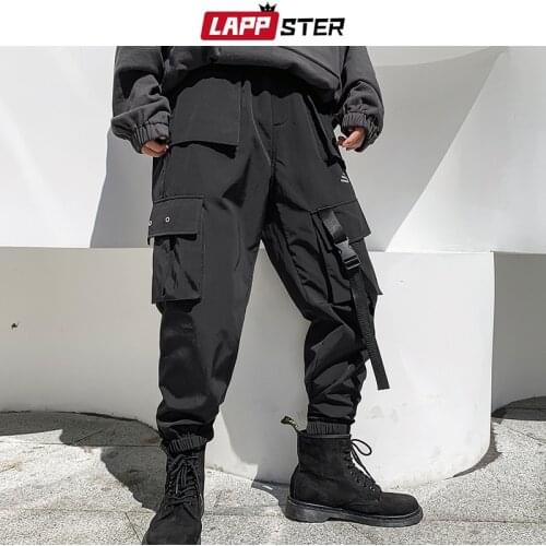 LAPPSTER Winter Men Thick Cargo Pants 2020 Overalls Mens Hip Hop Ribbons Plus Velvet Joggers Black Sweatpants Track Pants 5XL