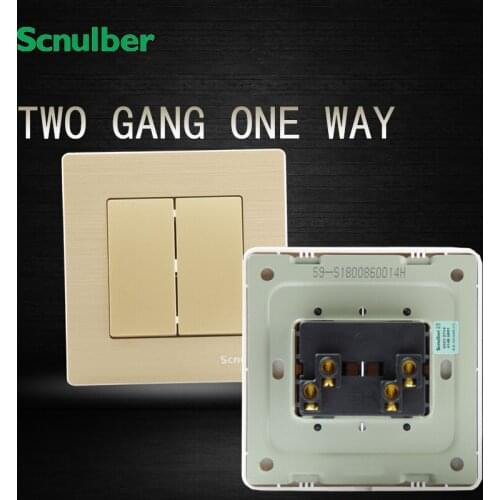 Household 16A champagne 220V 2 gang 1 way metal drawing wall switch