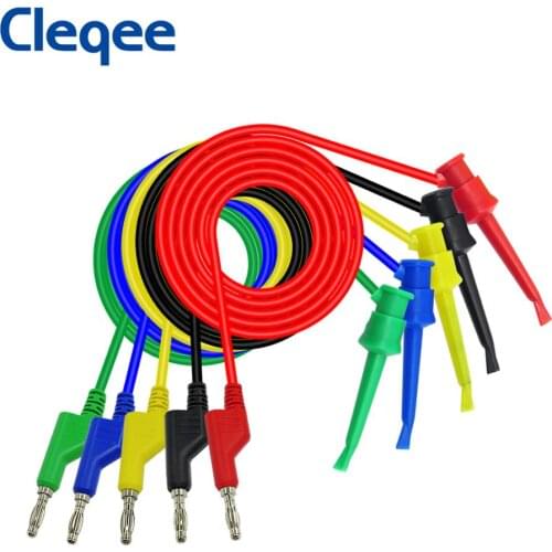 Cleqee P1045 5pcs 4mm stackable banana plug to test clip test leads Durable Multimeter Testing Cables Copper 1M
