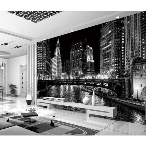 Home Decoration window mural wallpaper Black and white city night murals photo wall murals wallpaper