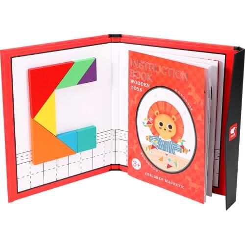 Kids Magnetic 3D Puzzle Jigsaw Tangram Thinking Training Game Baby Montessori Geometry Cognitive Learning Educational Wooden Toy