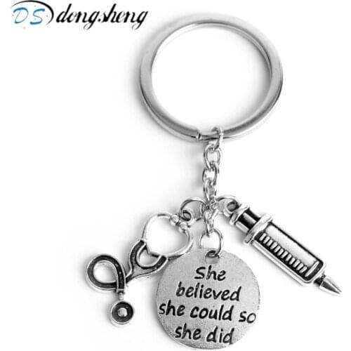 Dongsheng Fashion Syringe Stethoscope Keychain Doctor Nurse Physicians Medical LPN MA NP PA Graduation Gift Bag Car Key Rings-50