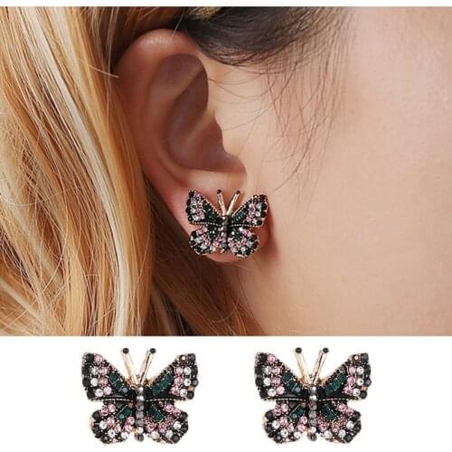 European and American fashion color butterfly earrings rhinestone animal earrings ladies party jewelry gift