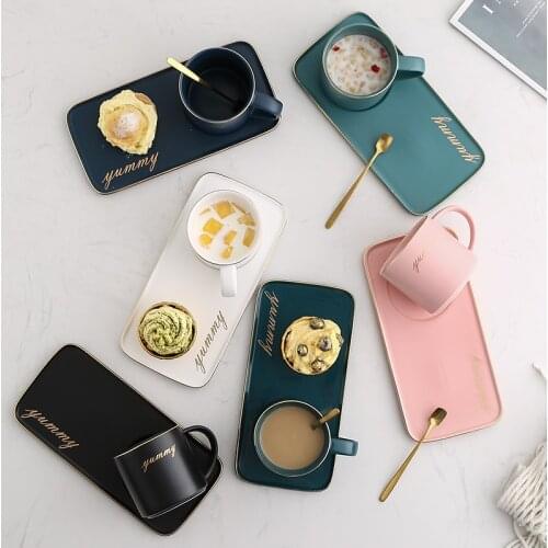 European Luxury Ceramic Office 330ml Coffee Cup And Saucer Set Milk Tea Mugs Birthday Couples Gifts Friends Cup With Spoon Gift