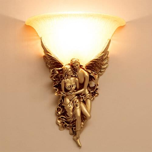 Uropean Style Wall Lamp Angel Bedroom Light Living Room TV Background Wall Creative Retro Wall Lamp Wall Lights for Home