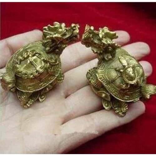 Chinas rare bronze statue carving delicate a pair of old dragon turtle