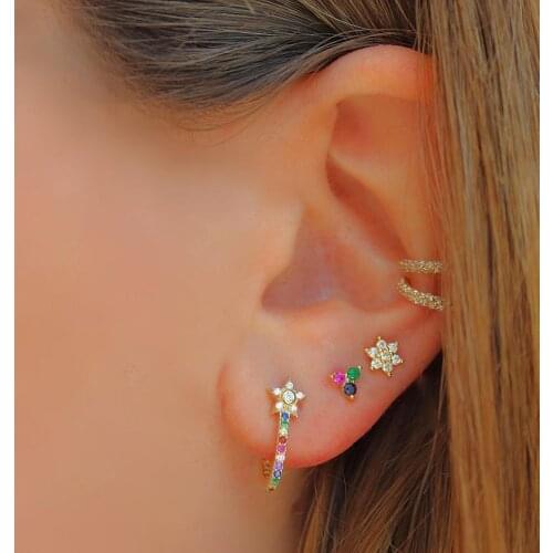 Classic simple Moon Star rainbow cz Earring stud For Women Antique Gold Earring Oorbellen Brincos Jewelry Accessories