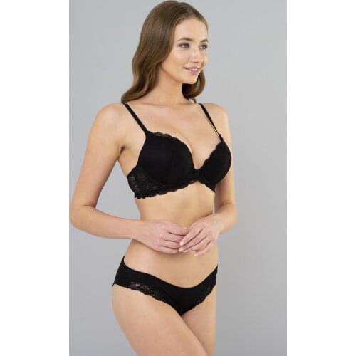 Women Black Color Supper Push UP Lace Bra and Panties Set - 8900BLCK