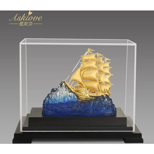 Sailing Boat Ship Gold Foil Sailboat Model Gold art Crafts Handmade Sailing Boats Battleship Home Decor TV Wine Cabinet Ornament