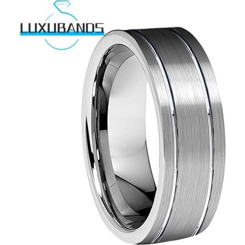 8MM Tungsten Rings For Men Wemen Stepped Edges Offset Grooved Engagement Bands Brushed Finished Comfort Fit
