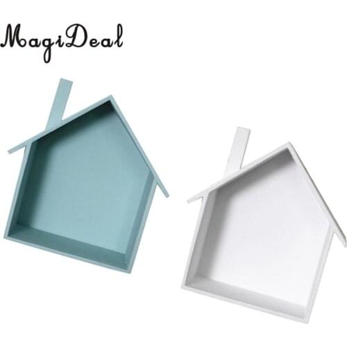 2pcs Wall Storage Display Shelf Wooden House Shape Home Decor Hanging Rack for Bedroom, Living Room, Bathroom, Kitchen