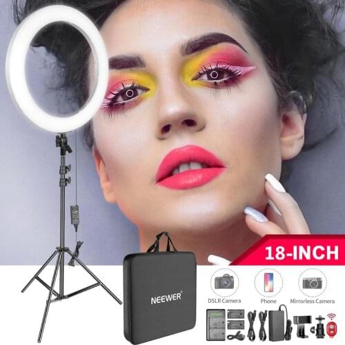 Neewer 18-inch LED Ring Light Kit for Makeup YouTube Video Salon - Adjustable Color Temperature with Battery or DC Power Option