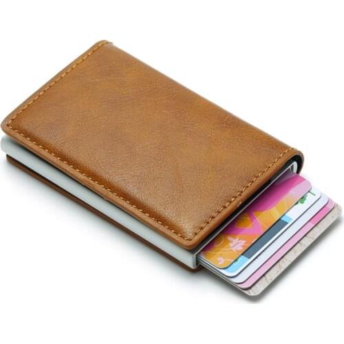 New RFID Fashion Credit Card Holder Small Wallet Men Metal Aluminium Case Bag PU Leather Bank ID Cardholder For Women Purse