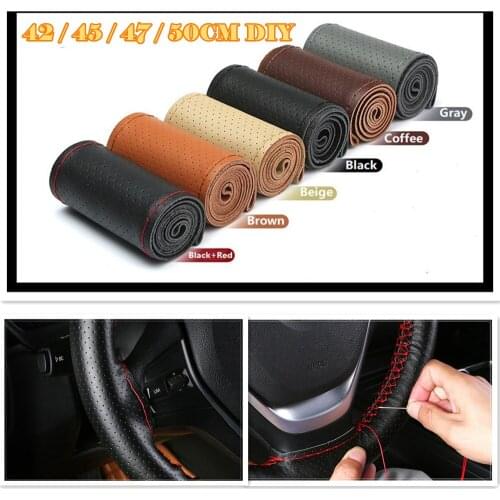 Free Shipping 42CM 45CM 47CM 50CM Truck Steering Wheel Cover Truck Bus DIY Handmade Genuine Leather Steering Wheel Cover Holes