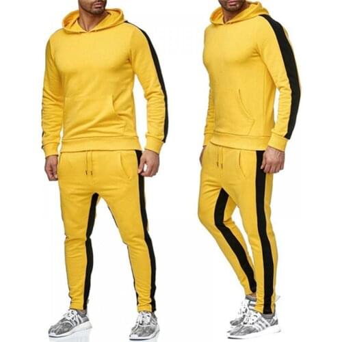 Autumn Winter Patchwork Pocket Sweater Top Mens Pants Sets Sports Suit Tracksuit Black Bruce Lee Yellow Cosplay Two piece set