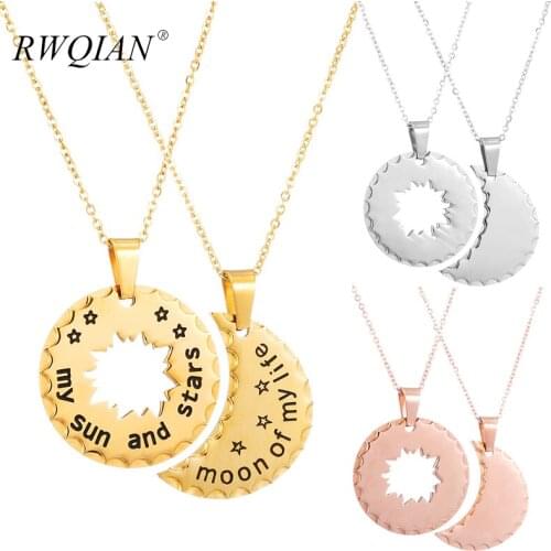 Sun & Moon Couples Necklace Set Custom Carve Pendant Necklaces Personalized Stainless Steel Choker Men Women Aesthetic Jewelry