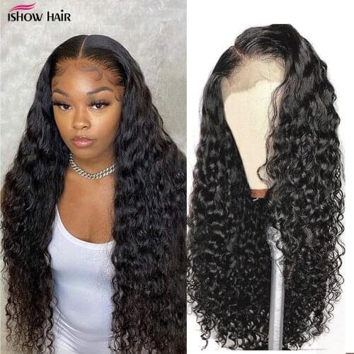 Ishow Transparent Lace Frontal Wig 5x5 Closure Wig Human Hair Wigs Pre plucked Brazilian Water Wave Lace Front Wigs For Women
