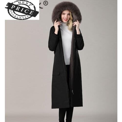 Parka Real Fur Winter Jacket Women Natural Rex Rabbit Fur Liner Long Coat Female Fox Fur Collar Thick Warm Parka Hiver 03