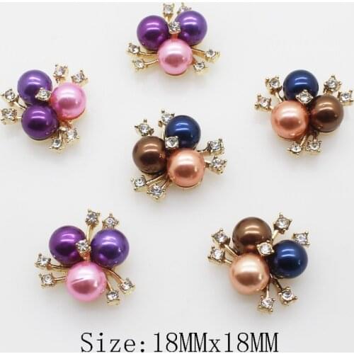 10Pcs/lot 20*20mm crystal rhinestone pearl buttons Flower Metal button Flatback Clothing DIY Handmade Craft Decorative Scrapbook