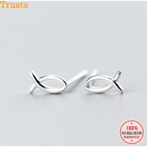 Trustdavis 100% 925 Solid Real Sterling Silver Hollow Fish Stud Earrings Gift For Women Girls Kids Lady Fine Jewelry DA221