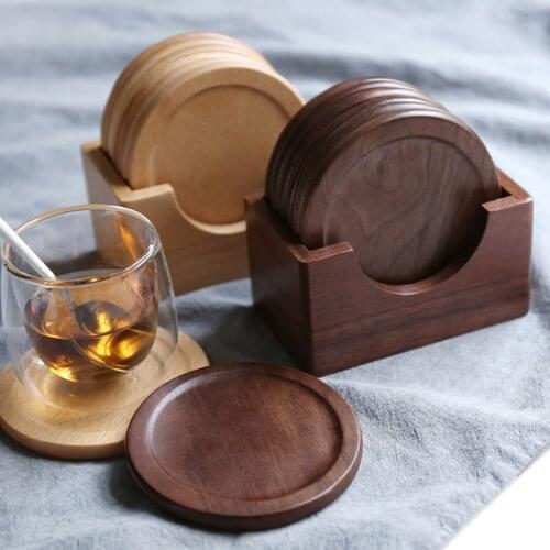 Japanese Style Wooden Coaster Set Rack Black Walnut Beech Varnish Single Coaster Box