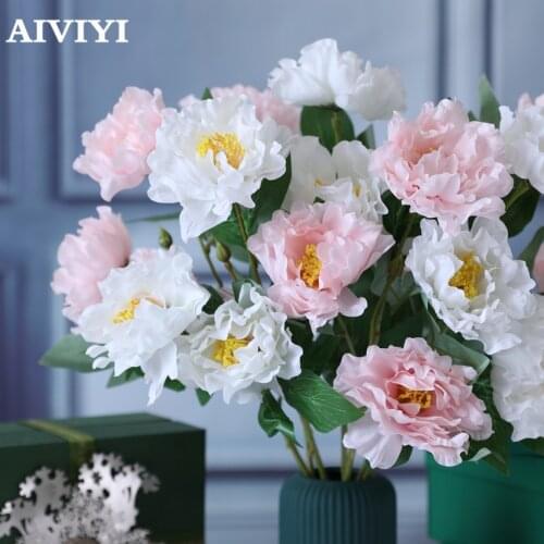 Three Head Peony Christmas Decorations for Wedding Home Decor Artificial Flowers Craft DIY Party Garden Desktop Decor Ornamental
