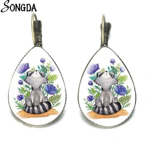 Fashion Kawaii Fox Earrings Animal Art Photo Glass Cabochon Water Drop Earrings For Women Jewelry Gift Collection Accessories