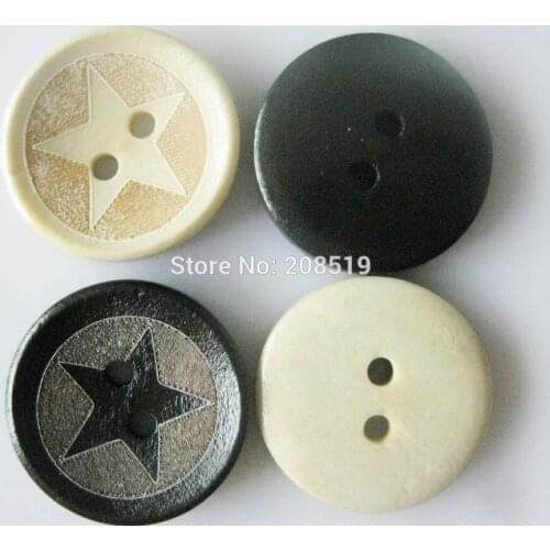 WBNSKS Uniform Buttons 20mm Round nature wood and Brown color Star Pattern 60pcs 2 Holes sewing accessories