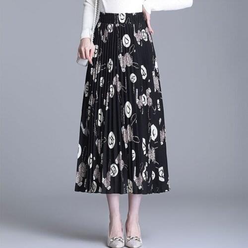 Women Skirt 2021 Autumn New Floral Skirt Female High Waist Mid-Length Thin Section A-Line Skirt Super Fairy Pleated Big Skirt
