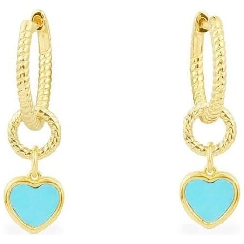 SOELLE Fashion S925 Sterling Silver Lagoon Blue Heart Earrings Yelow Gold Color Double Hoop for Women Fine Luxury Brand Jewelry