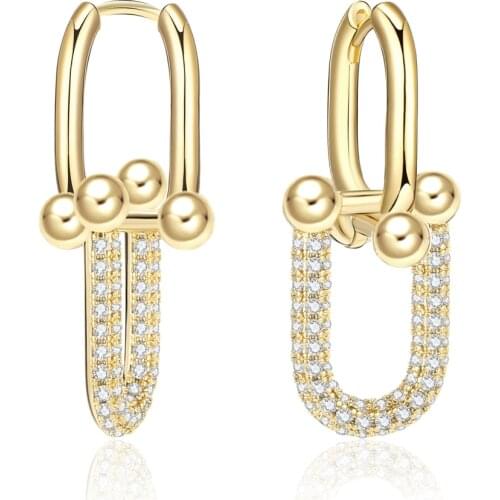 925 Sterling Silver Plated U-Shape Earrings for Women Luxury Creative Zircon Drop Earrings Fine Quality Jewelry Prevent Allergy