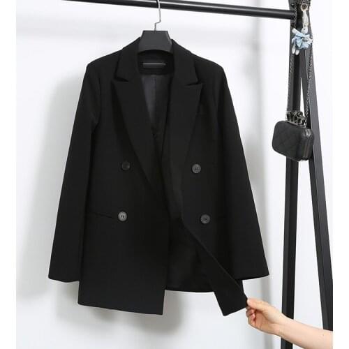 2020 Spring Autumn Korean Chic Black Suit Jackets Women Loose Casual Double breasted Blazers Female Long Blazer Coats Outerwear