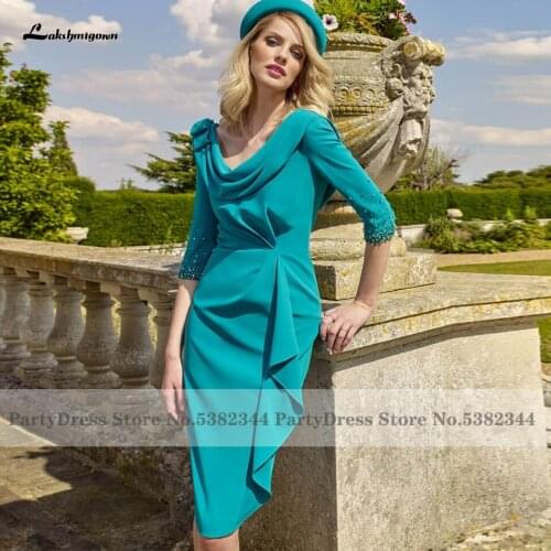 Lakshmigown Turquoise Modest Women Wedding Party Dress Ruffles Beaded Mother of the Bridal Dress 2021 Vestido Longo Marraine