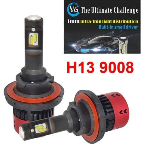 1 Set H13 9008 70W 9600LM V6 LED Headlight All-in-one 1MM Ultra Thin FLIP Chips EMC Pure White 6000K High/Low Car Fog Lamps Bulb