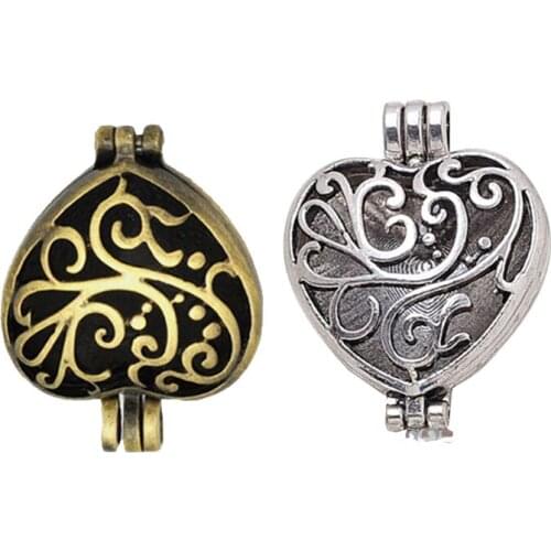 1pc Silver Color Bronze Plated Memory DIY Vintage Floating Hollow Heart Diffuser Necklace Locket Pedants For Essential Oils
