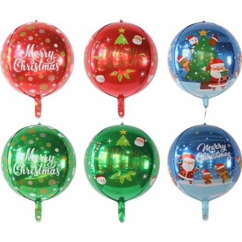 10/20pcs 22Inch 4D Merry Christmas Aluminum Foil Balloon Round Santa Claus Elk Christmas Tree Red Green Balloon Ornaments Globos