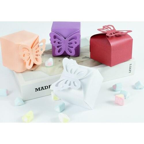 10Pcs Hollow Butterfly Portable Paper Candy Box For Wedding Birthday Party Decor DIY Dessert Supplies Solid Color Gifts Package