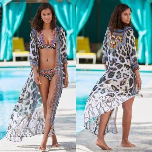 2020 Beach Cover Up Bikini Cover Up Women Leopard Cardigan Summer Swimsuits Dress Ladies Tunics Swimsuit Cover Ups Swimwear