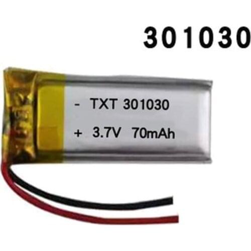 301030 3.7V 70mah lithium polymer rechargeable battery for MP3 MP4 toy bluetooth headset recording pen smart band Selfie stick