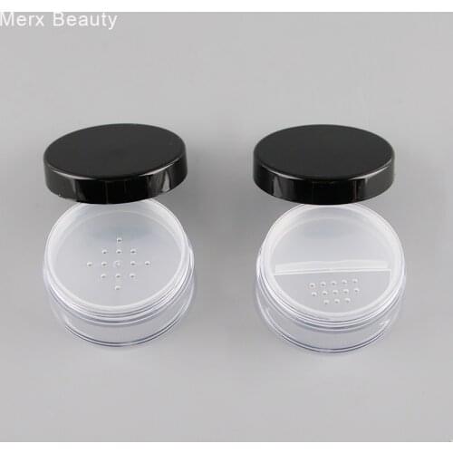 5/50PCS 20ML Clear Plastic Loose Powder Case/Jar With Black Lid Empty Round Rotating Sifter Loose Powder Container With Puff